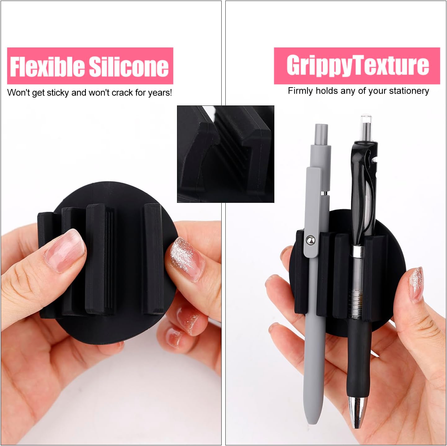 4 soportes adhesivos de silicona para bolígrafos, juego de clips para rotuladores para portapapeles de escritorio y otras superficies planas,