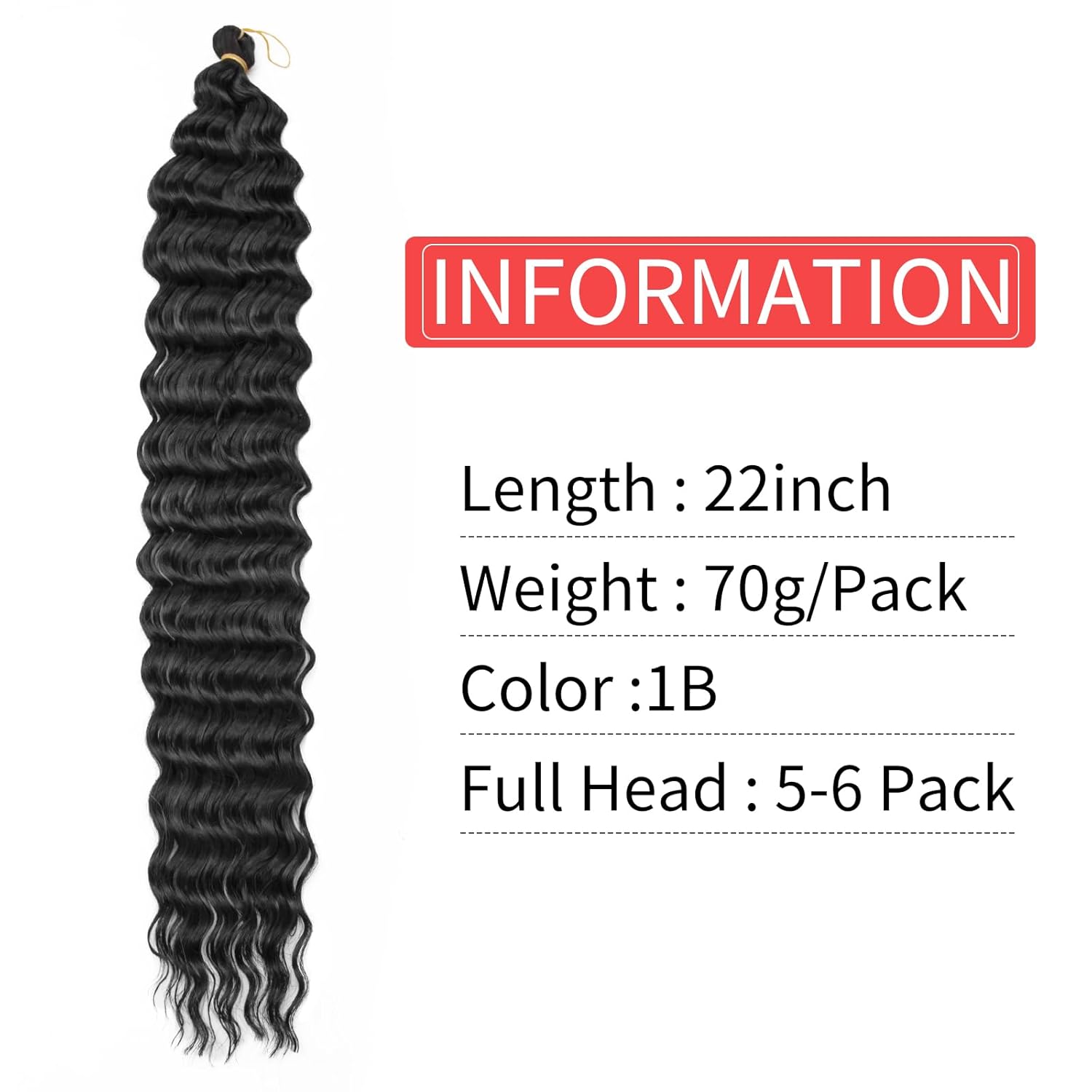 Extensiones de cabello sintético de 22 pulgadas con ondas profundas, cabello sintético rizado para mujeres negras (22 pulgadas, paquete de 1), color