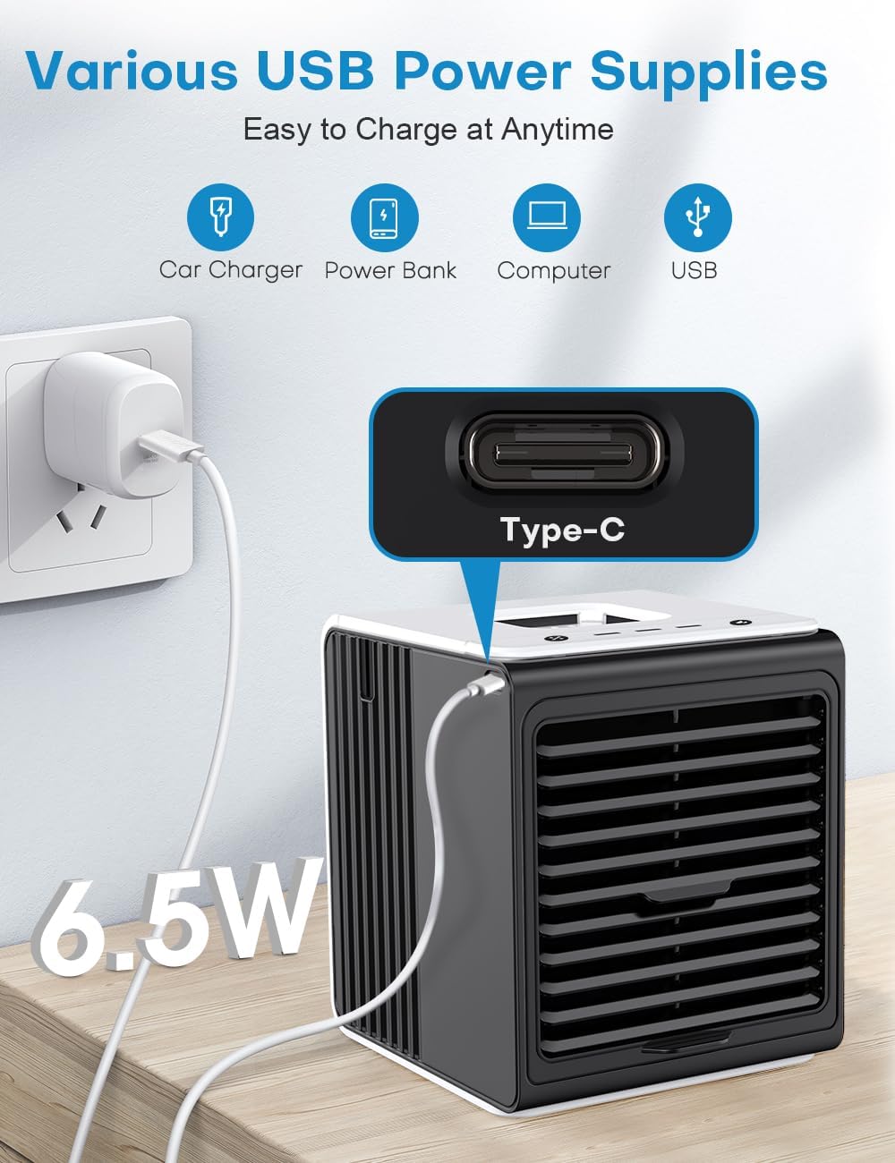 FANCOLE Aire acondicionado personal, aire acondicionado portátil 3 en 1 con control remoto, 3 velocidades, enfriador de aire pequeño alimentado por
