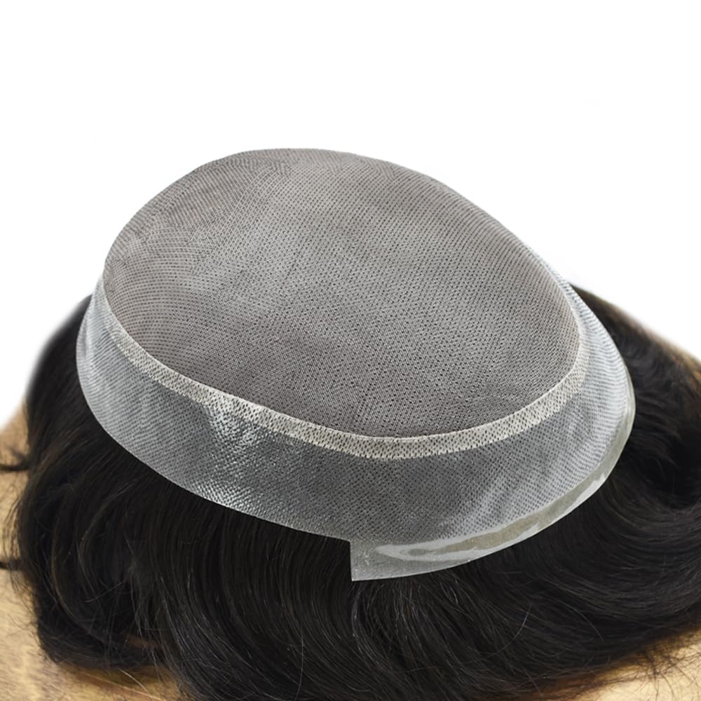 Toupee para hombres Pieza de cabello humano real para hombres Sistema de reemplazo de cabello fino Mono Mens Toupee Piezas de pelo Poly Men