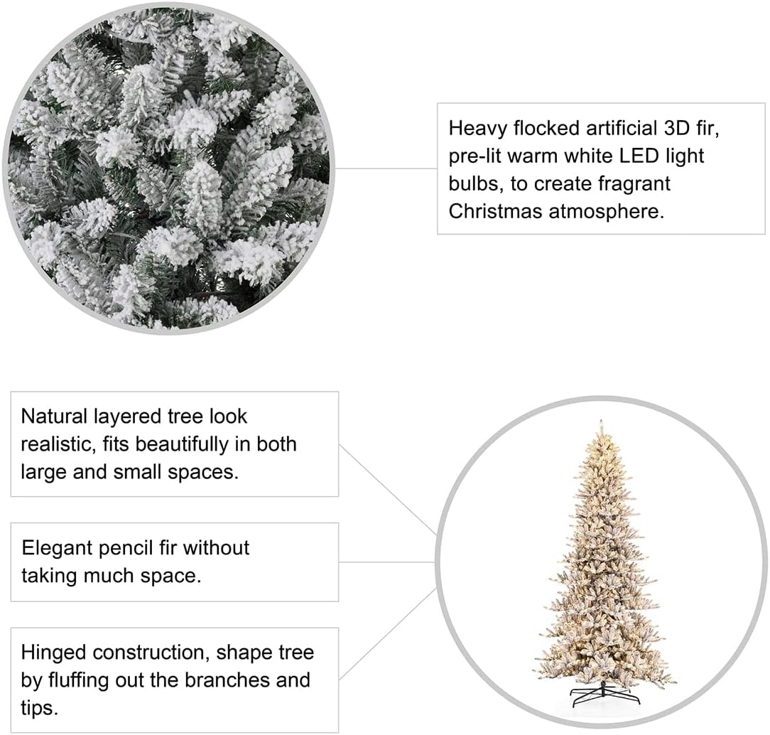Glitzhome Árbol de Navidad de abeto artificial preiluminado de 11 pies con 950 luces, árbol de Navidad grande con luces blancas cálidas para