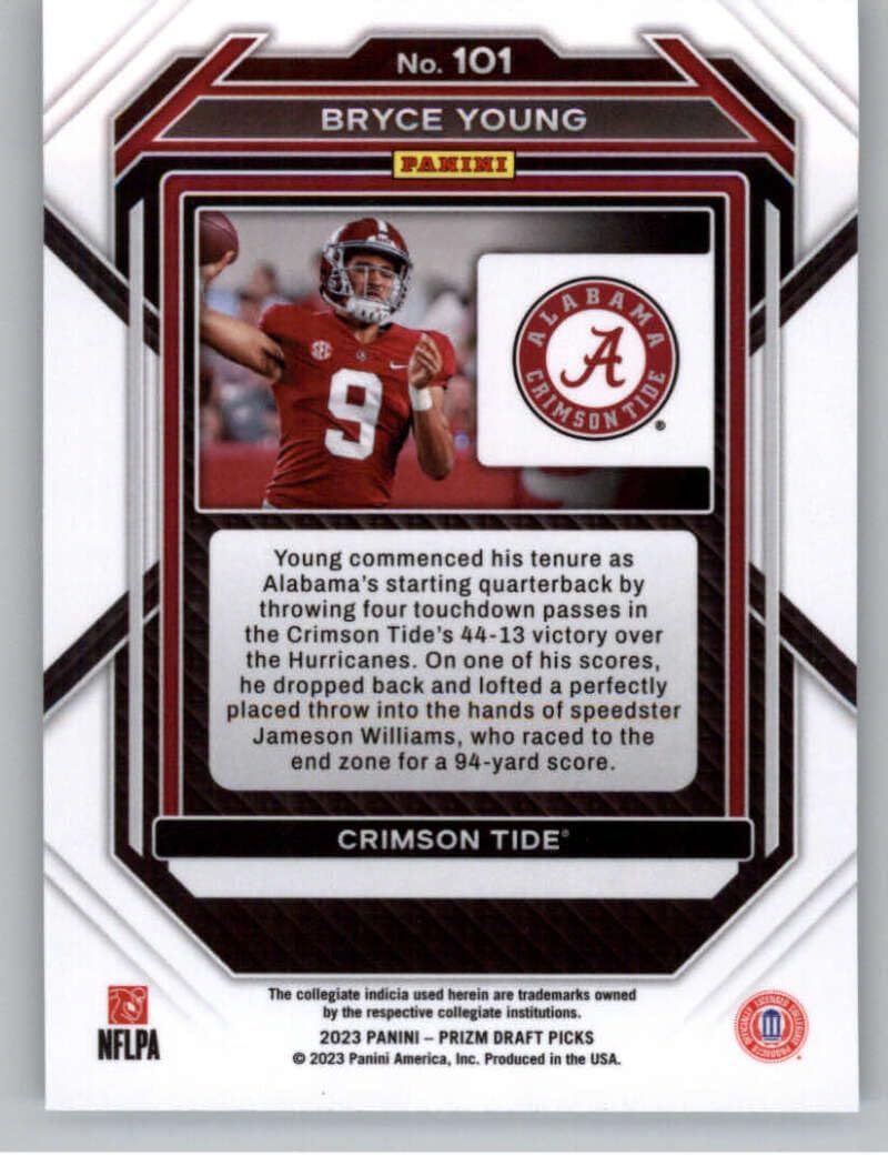 2023 Panini Prizm Draft Picks #101 Bryce Young Alabama Crimson Tide RC Rookie Card Official NCAA Football Card in Raw (NM or Better) Condition
