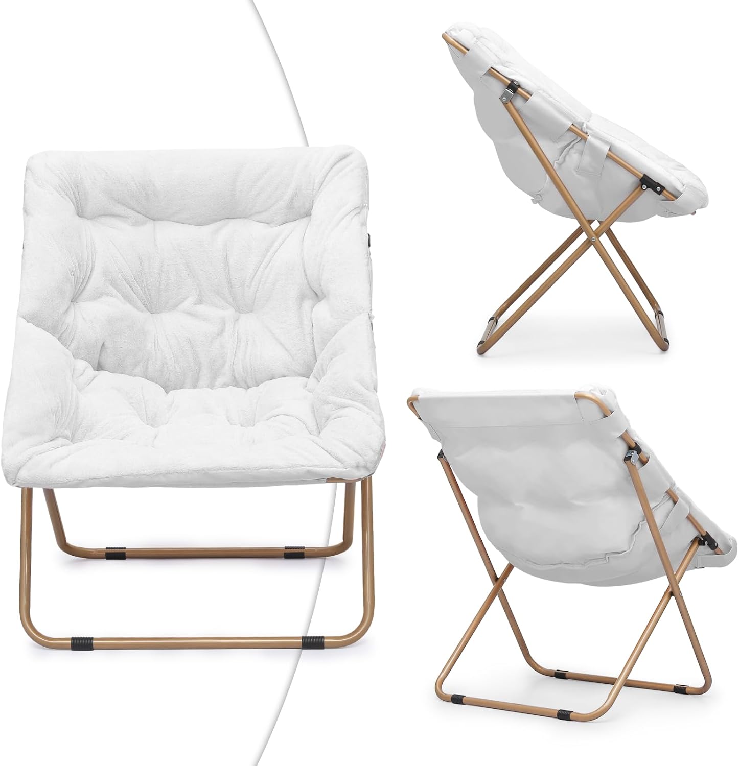 Magshion Silla cuadrada plegable de gran tamaño con platillo de luna para adultos con reposapiés otomano, silla grande y acogedora para dormitorio,