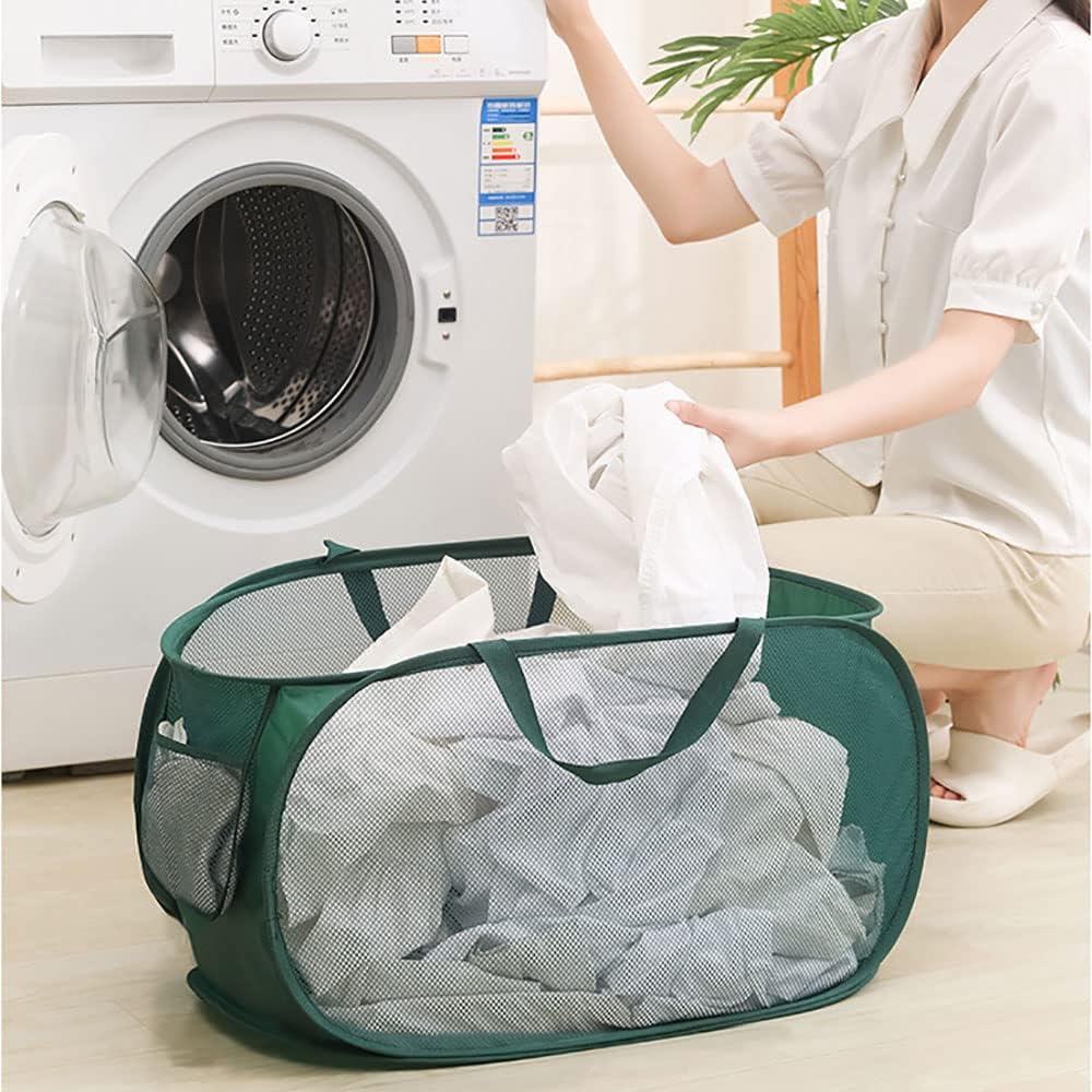LATERON – 4 cestas de malla para ropa sucia, cesta de lavandería de gran apertura, cesta de lavandería desplegable con asas duraderas, cesta