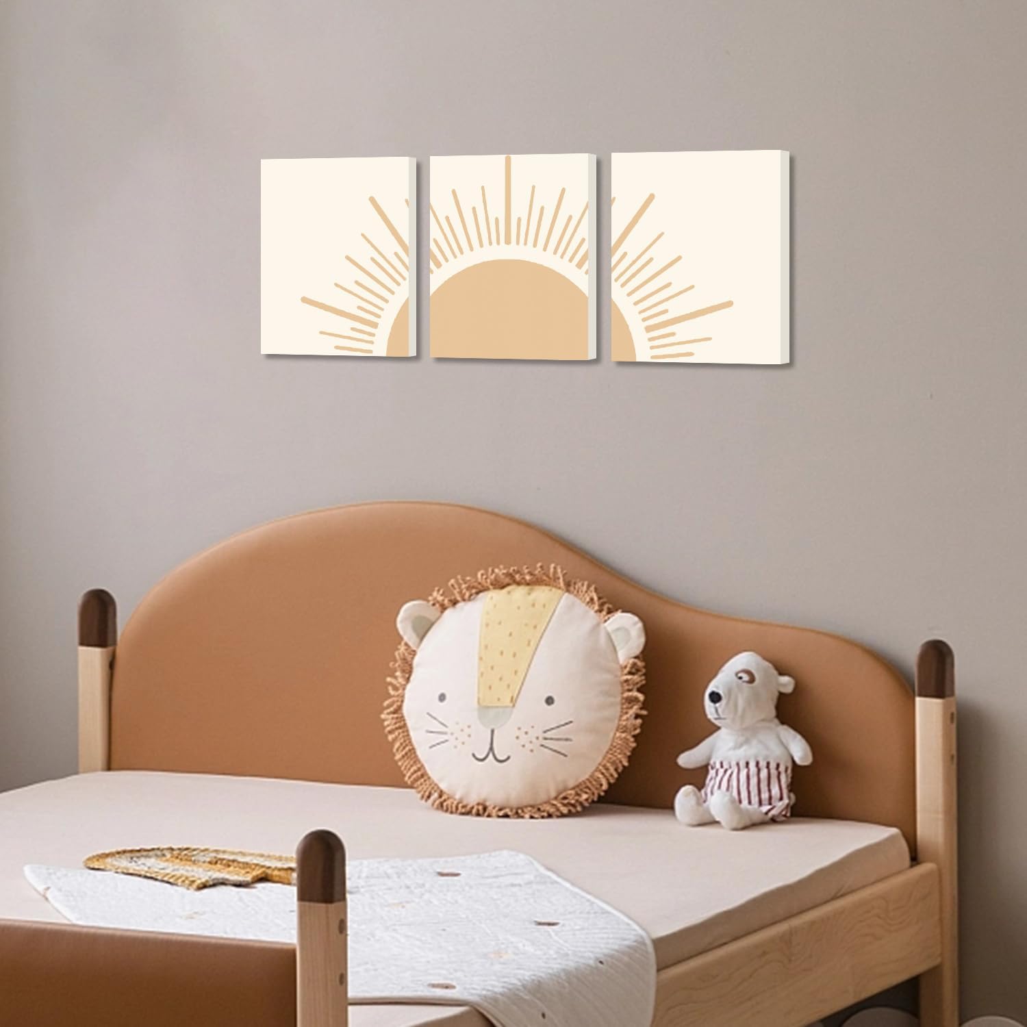 HPNIUB Decoración bohemia para pared, diseño de línea natural Yello Sun Rising on the Horizon, juego de 3 piezas (8 x 10 pulgadas, enmarcado),