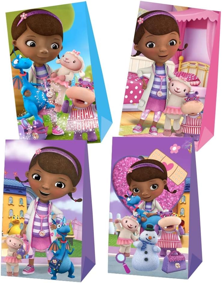 12 bolsas de regalo de fiesta de Doc, bolsas de regalo, suministros de fiesta de cumpleaños de McStuffins para decoraciones de cumpleaños de niñas
