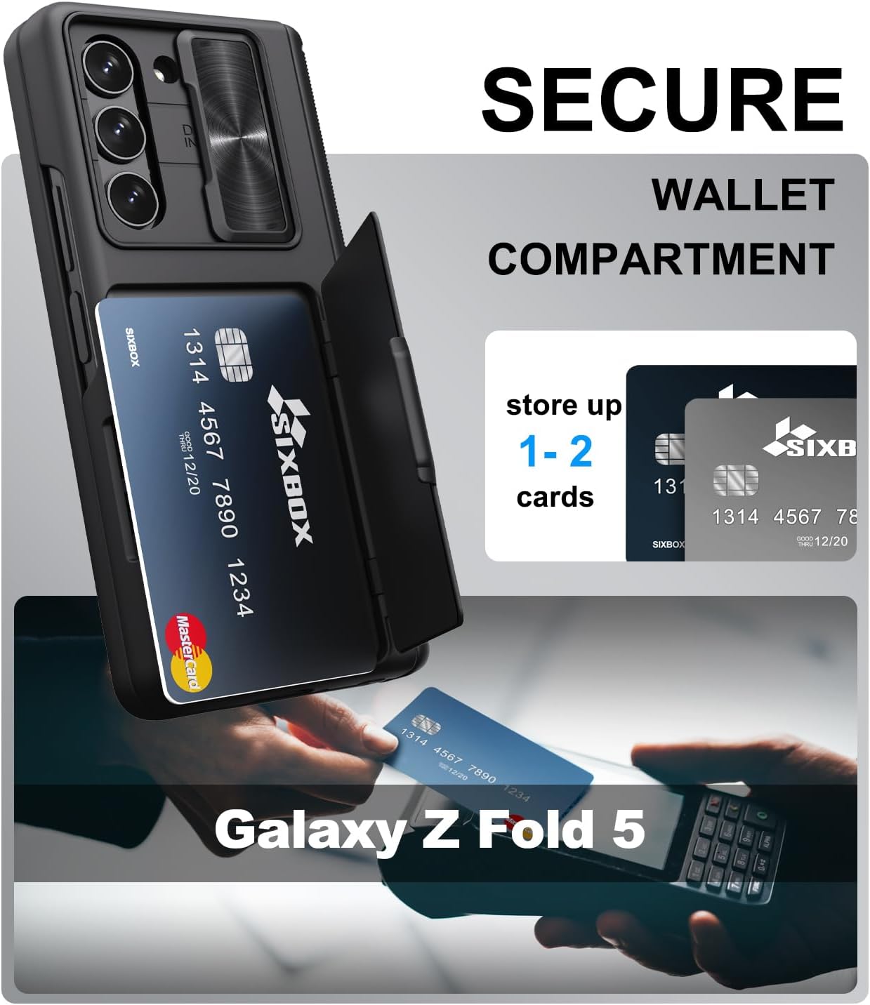 Funda para Samsung Galaxy Z Fold 5 con tarjetero y cubierta para cámara deslizante, protector de pantalla integrado y protección de bisagra, funda
