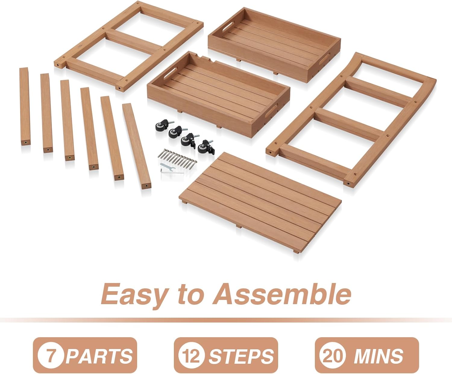 Psilvam Carrito de cocina, carrito de barra impermeable de madera de polietileno con ruedas, bandejas reemplazables de tres capas con ruedas,