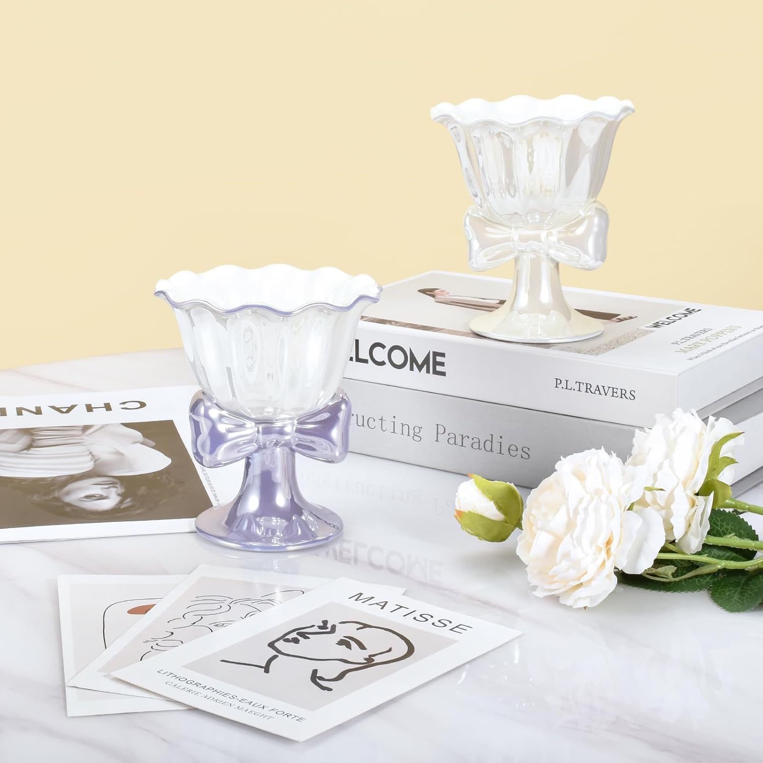 Denovin Taza de café de cerámica, tazas y tazas creativas con forma de flor, taza única con asa de lazo, 6 onzas para café con leche, capuchino,