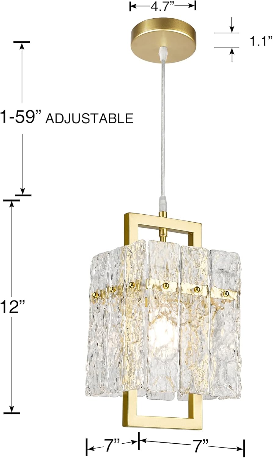 Lámpara colgante de cristal dorado para isla de cocina, lámpara de araña de vidrio ondulado de lujo, moderna y elegante iluminación colgante
