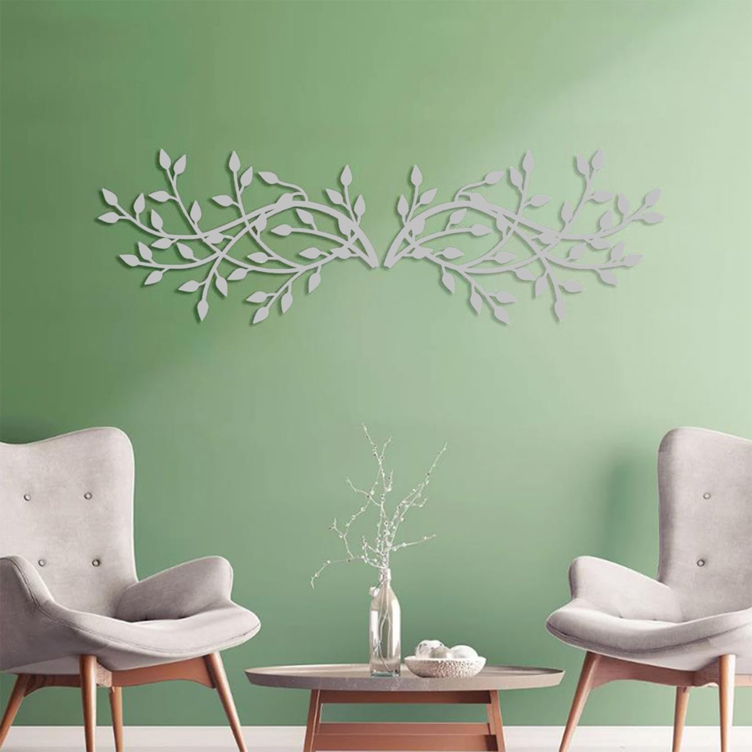 DoMyfit Decoración de pared de hoja de árbol de metal, esculturas de hierro forjado, rama de olivo, hoja de árbol de ala para colgar en la pared,