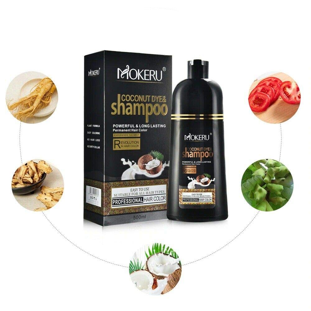 Champú permanente para el cabello, aceite de coco natural, tinte para el cabello de larga duración (negro)