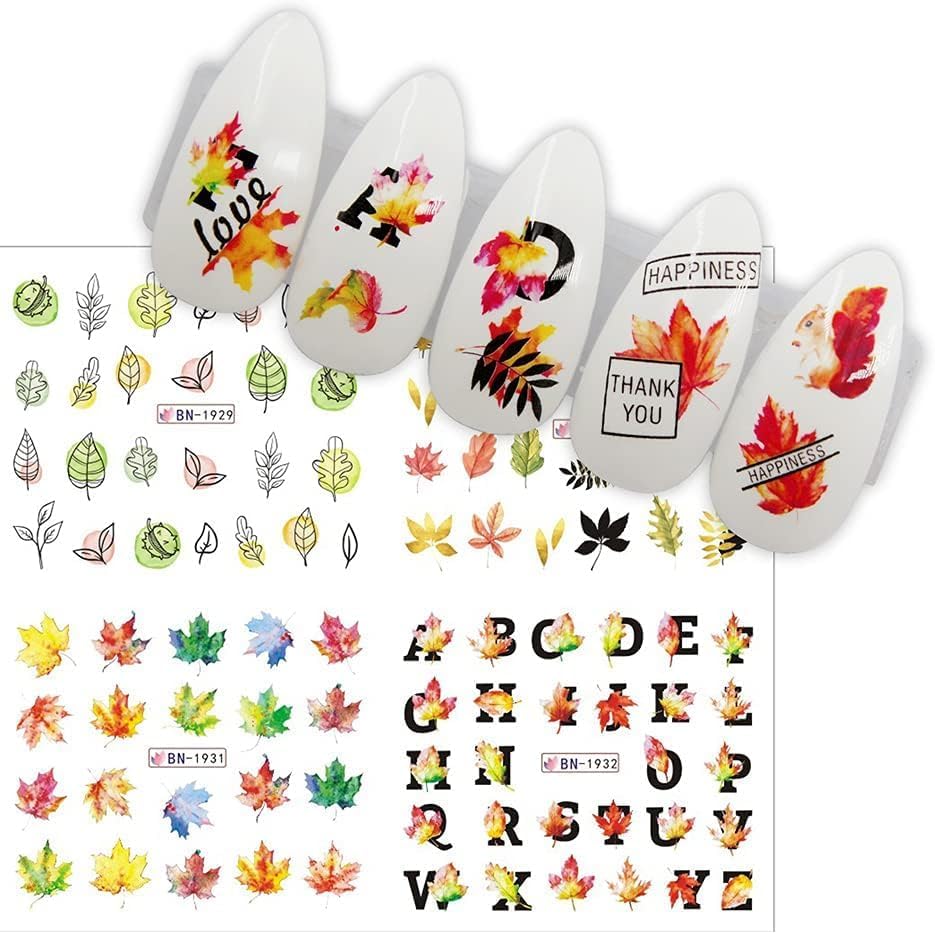 24 hojas de calcomanías de uñas de otoño, Acción de Gracias, calcomanías de arte de uñas de pavo, hoja de arce, calabaza, diseño de uñas,