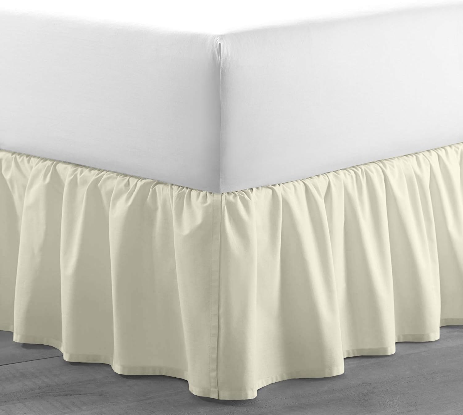 Sleepwell Falda de cama con volantes color marfil sólido, tamaño Queen de 12 pulgadas, esquina dividida de caída, 100% algodón egipcio puro de 400