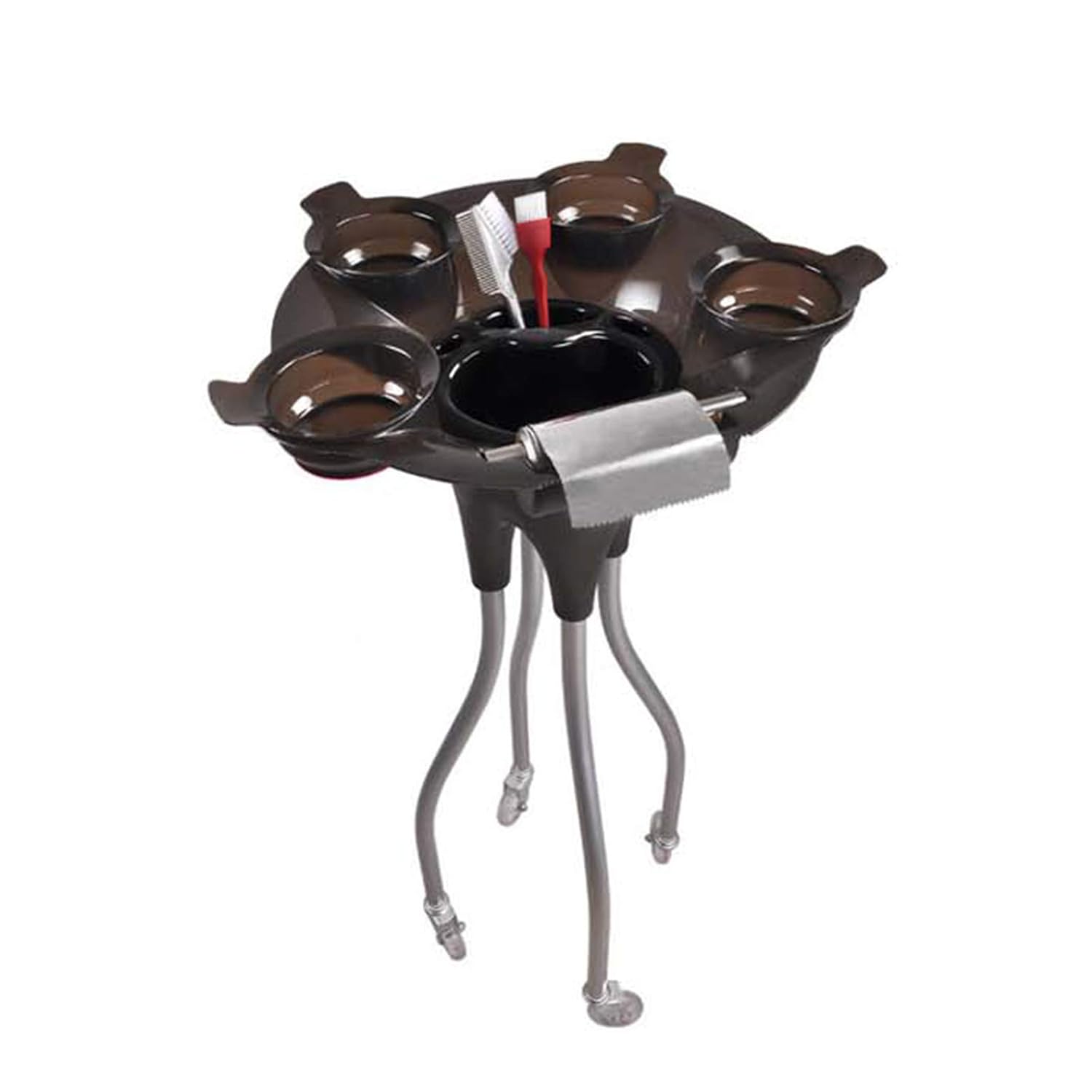 Bandeja de carrito de salón rodante, bandeja de salón portátil negra, carrito utilitario para mezclar colores de cabello, cepillos, clips y secador