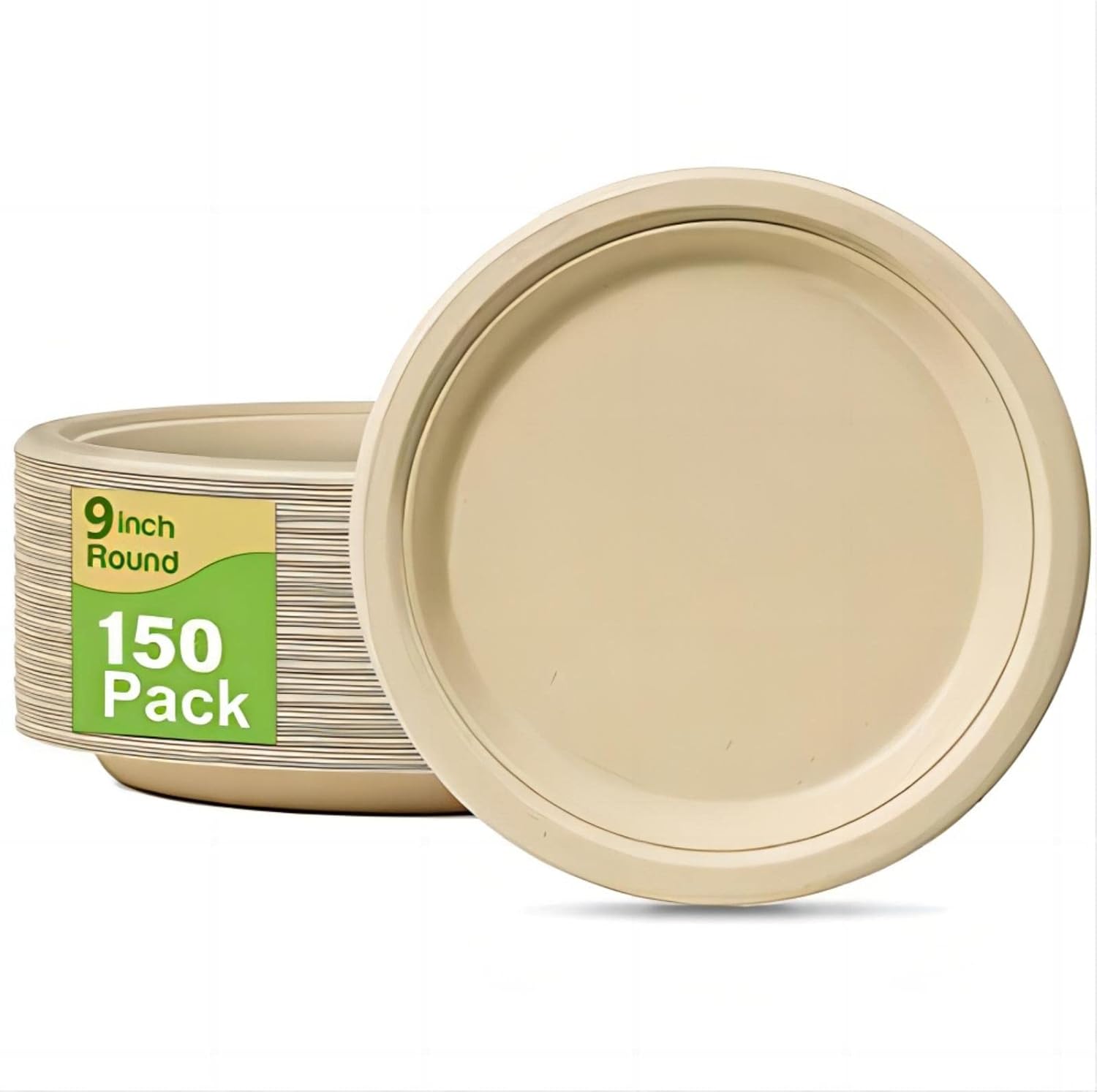 PCIUGXVN Platos de papel de 9 pulgadas, 100% compostable, resistente, desechable, para bagazo, paquete de 150, hechos de fibras de caña de azúcar,