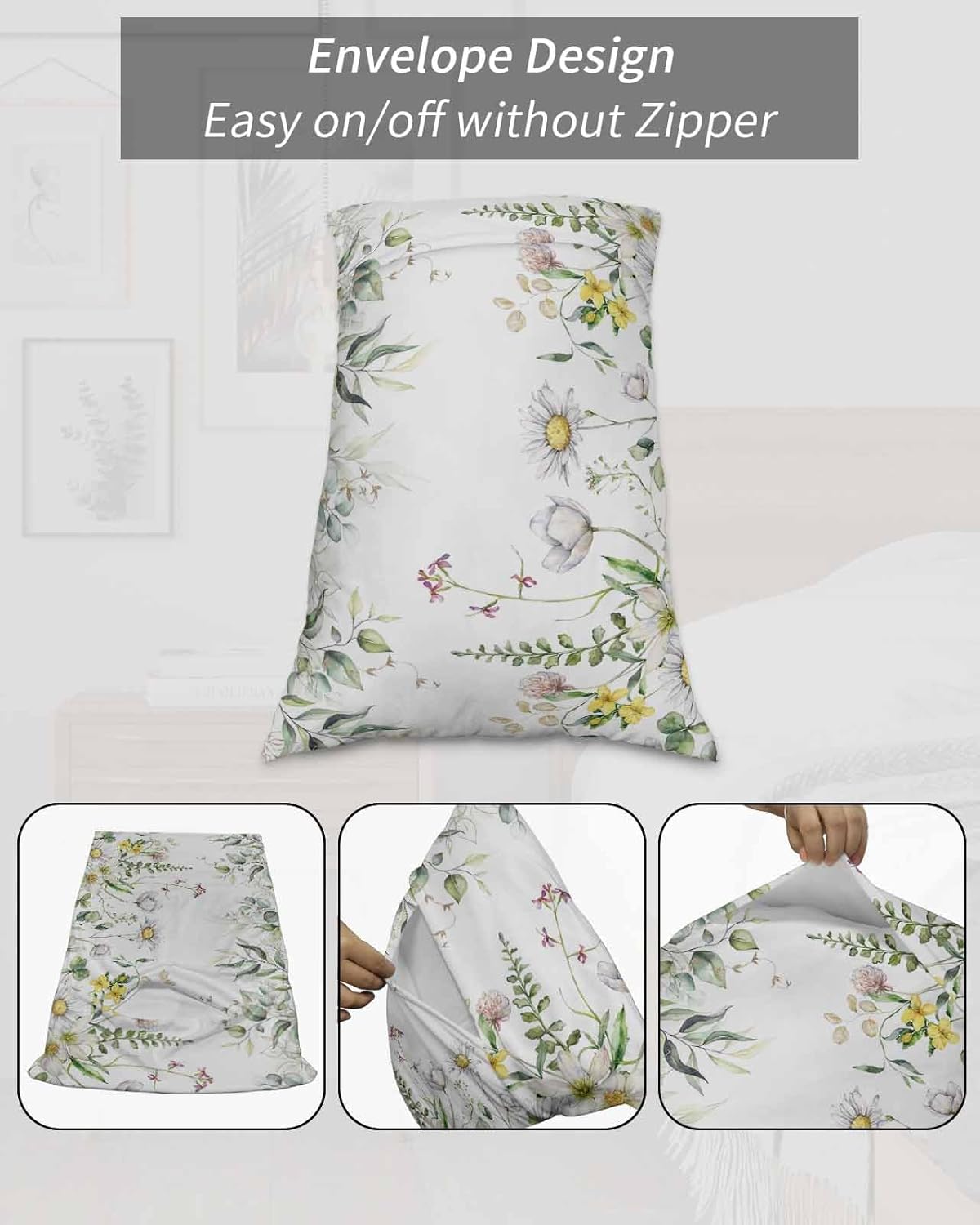 Funda de almohada corporal floral de primavera, funda de poliéster suave de 20 x 54 pulgadas, elegante diseño de cierre de sobre, transpirable