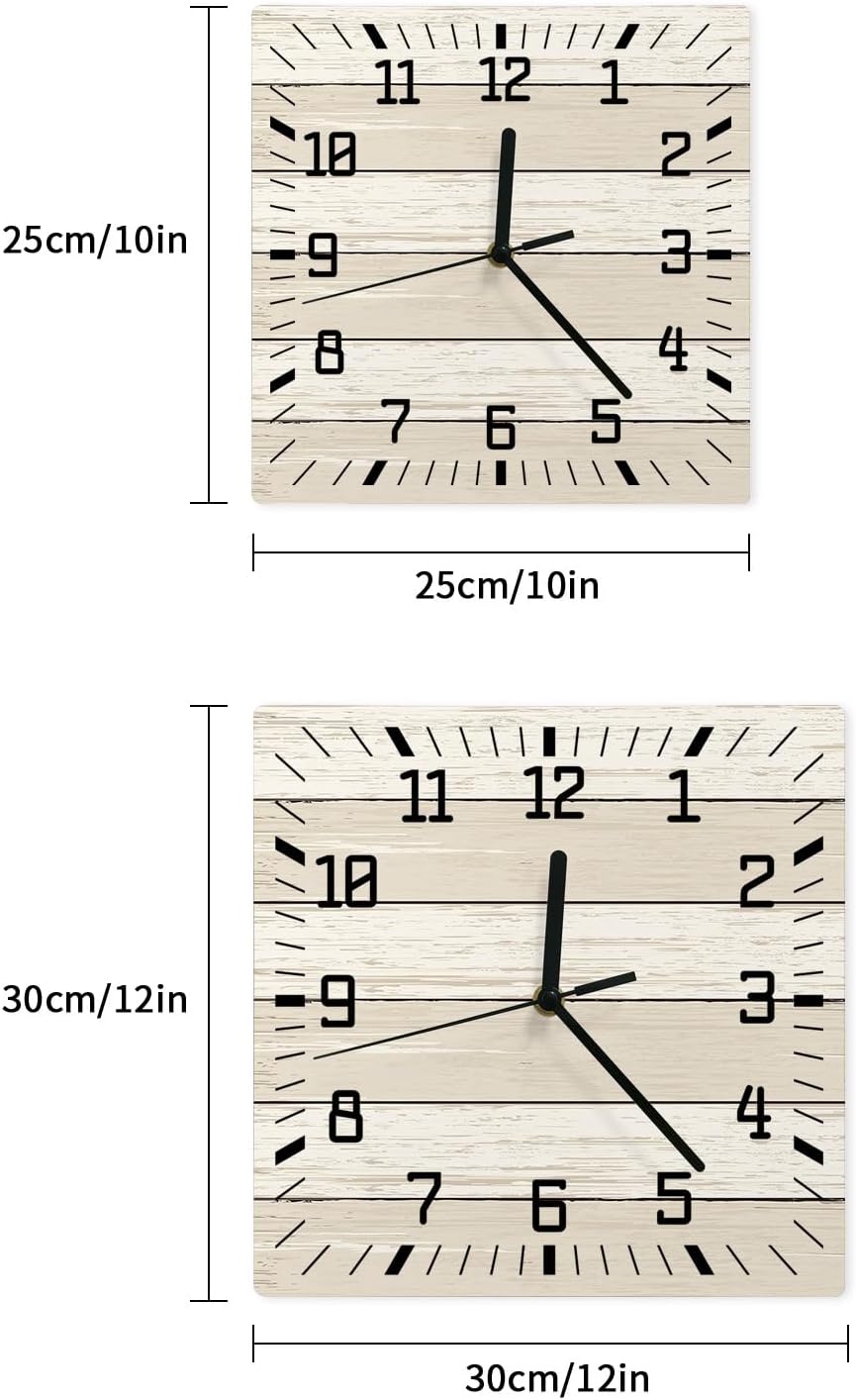 Reloj de pared de color blanco degradado, funciona con pilas, reloj de pared silencioso sin tictac de 10 pulgadas, reloj de pared cuadrado de grano