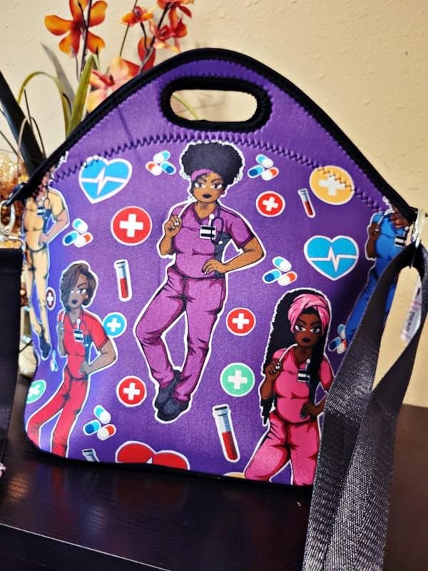 Reflections By Zana Bolso grande del almuerzo de las mujeres afroamericanas del neopreno púrpura con la correa ajustable del hombro