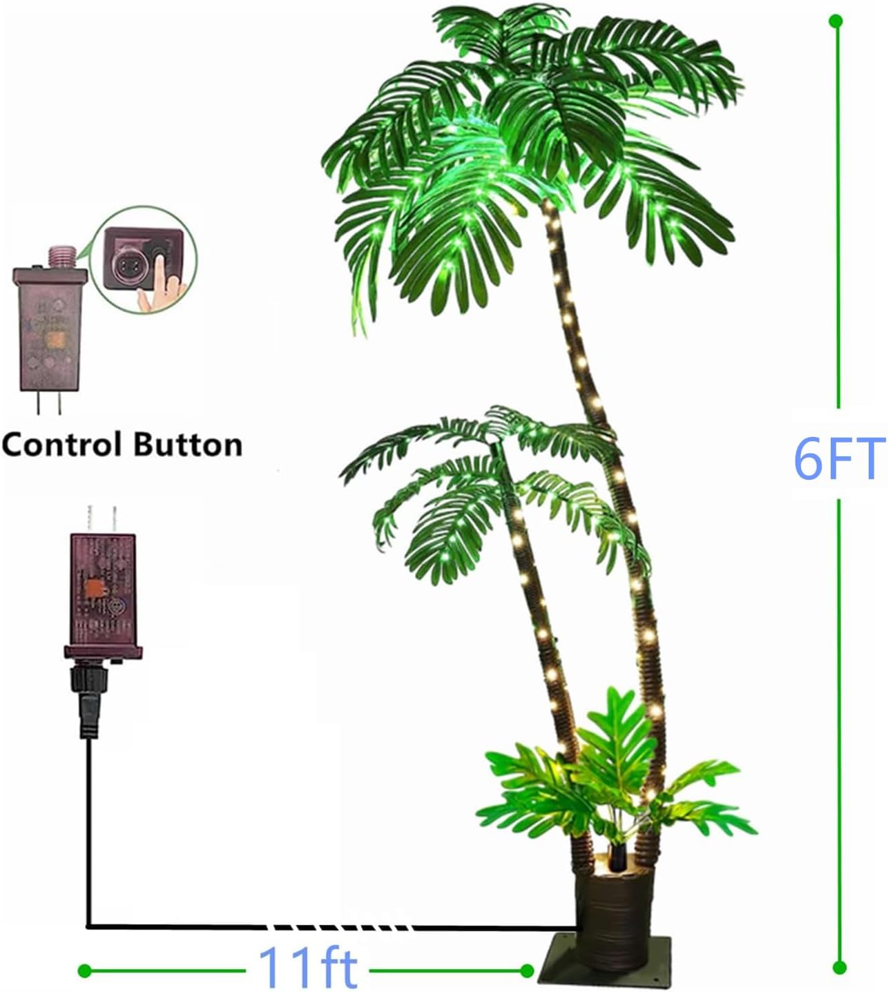 Palmera artificial iluminada para patio exterior, decoración de palmera de Navidad iluminada de 6 pies, palmeras falsas para decoración de piscina