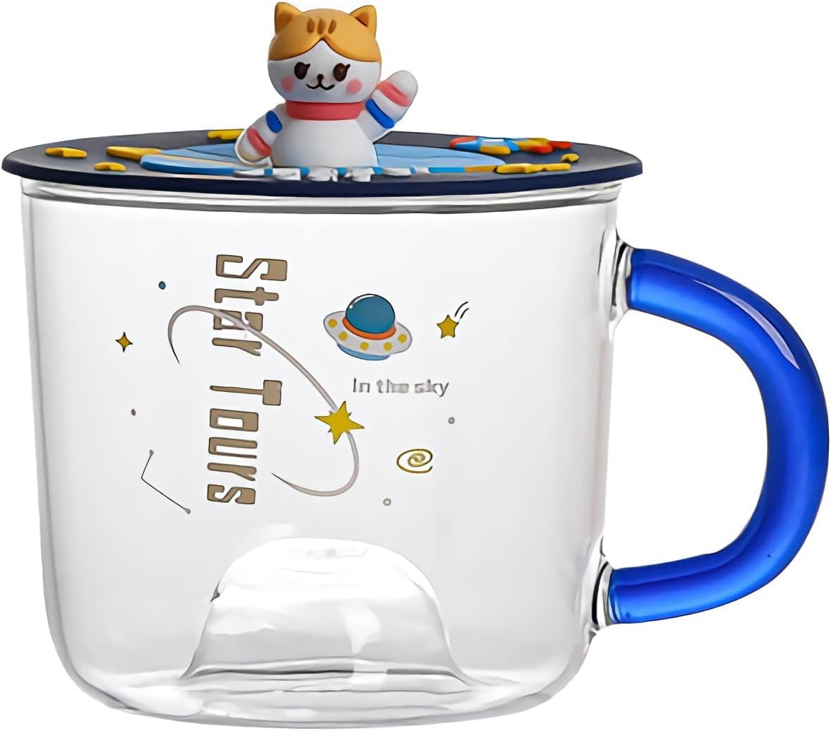 Zappazoso Bonita taza de café de cristal con tapa de silicona Kawaii Cat para café, té, leche, decoración estética de habitación, regalo divertido