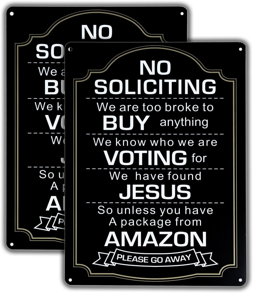 Letreros grandes de No Soliciting para casa o negocio, paquete de 2 carteles de metal de aluminio de 14 x 10 pulgadas de 14 x 10 pulgadas, sin