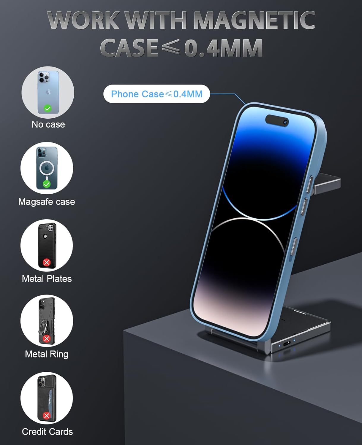 REOKILY Mag-Safe – Soporte de carga para iPhone y reloj para dispositivos Apple, base de carga plegable magnética 3 en 1 para Airpods y iPhone