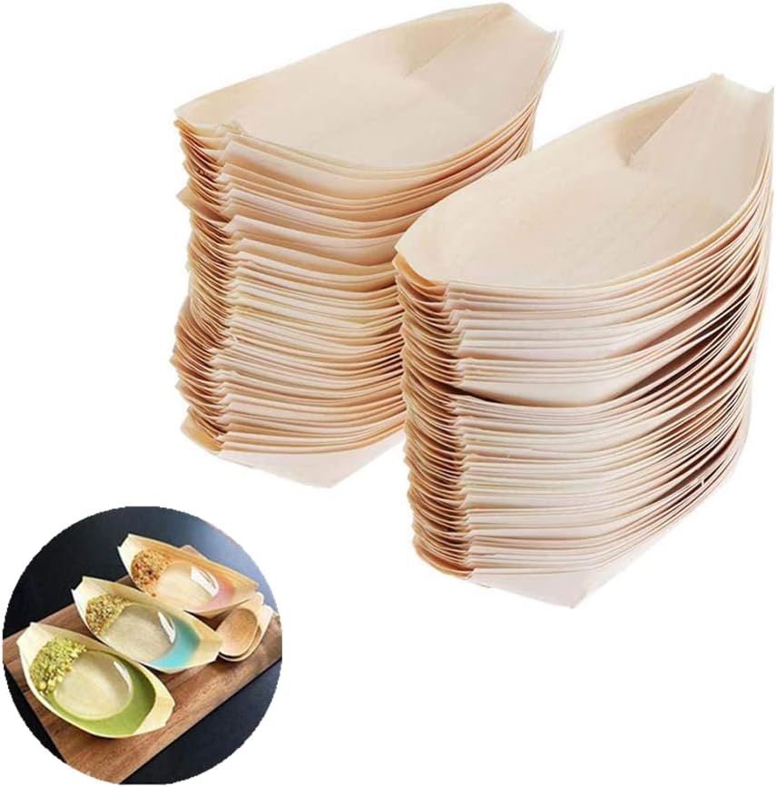 100 cubiertos de madera para sushi, barcos de madera, platos para sushi, recipiente de comida para barco de sushi, cuenco de madera adecuado para