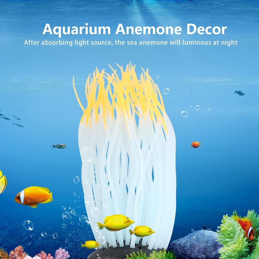 AYNEFY Decoración artificial para acuario, simulación de silicona luminosa de anémona de mar, planta de coral artificial, anémona de mar de