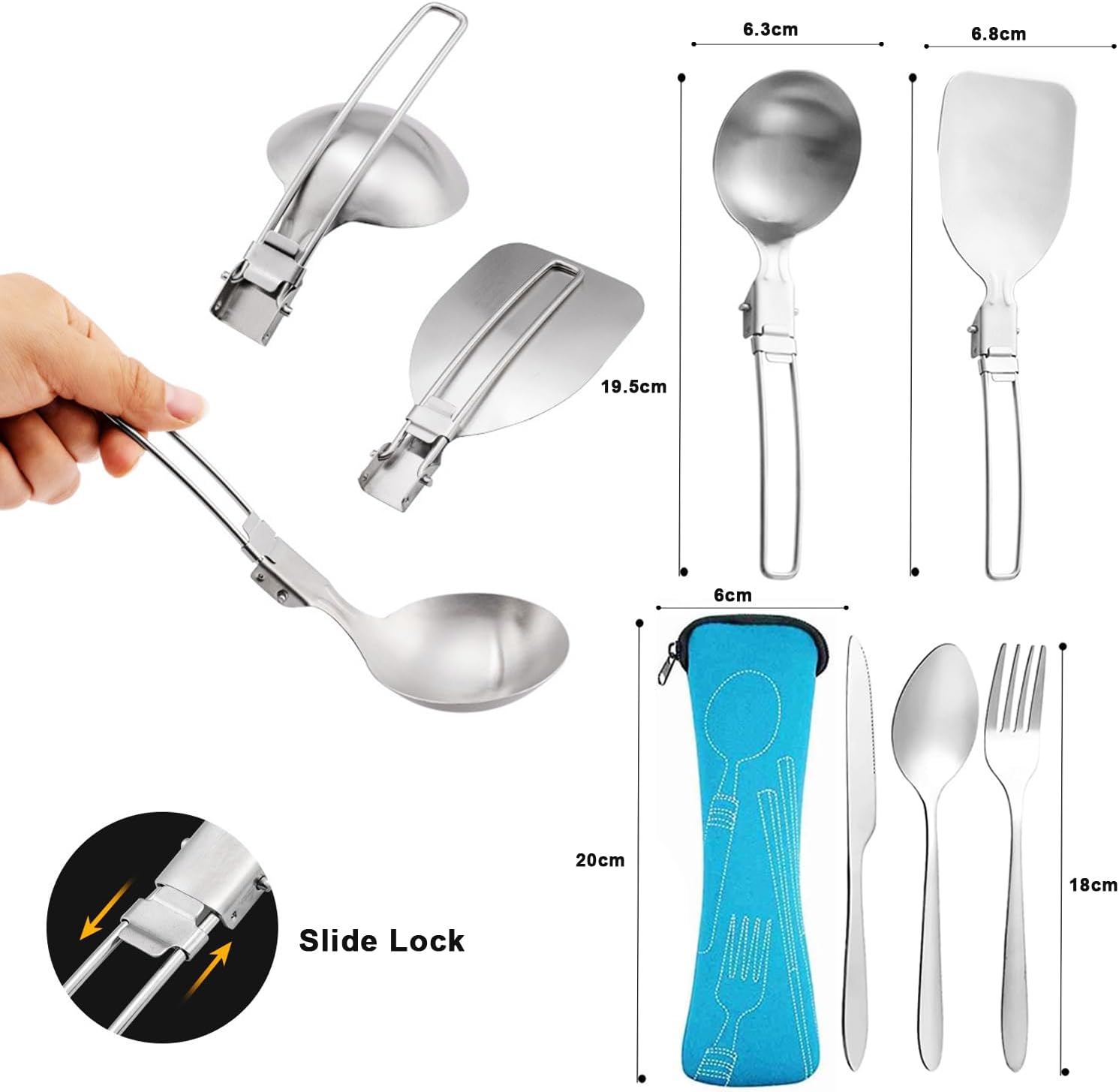Juego de utensilios de cocina para acampar, juego de cocina de acero inoxidable 304, juego de ollas y sartenes para acampar con soplos, tazas,