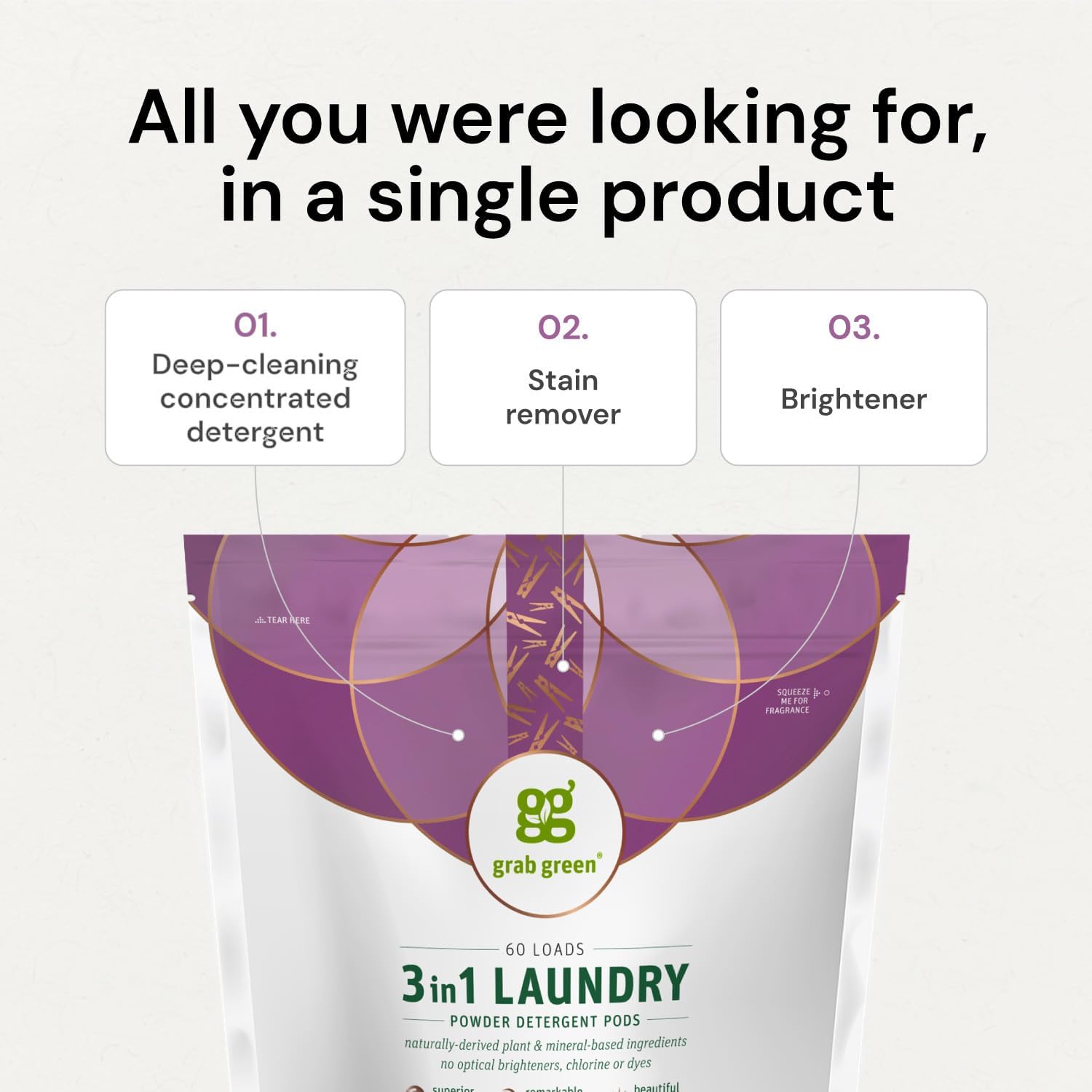 Grab Green Cápsulas de detergente 3 en 1, 132 unidades, aroma vetiver, a base de plantas y minerales, poder de limpieza superior, removedor de