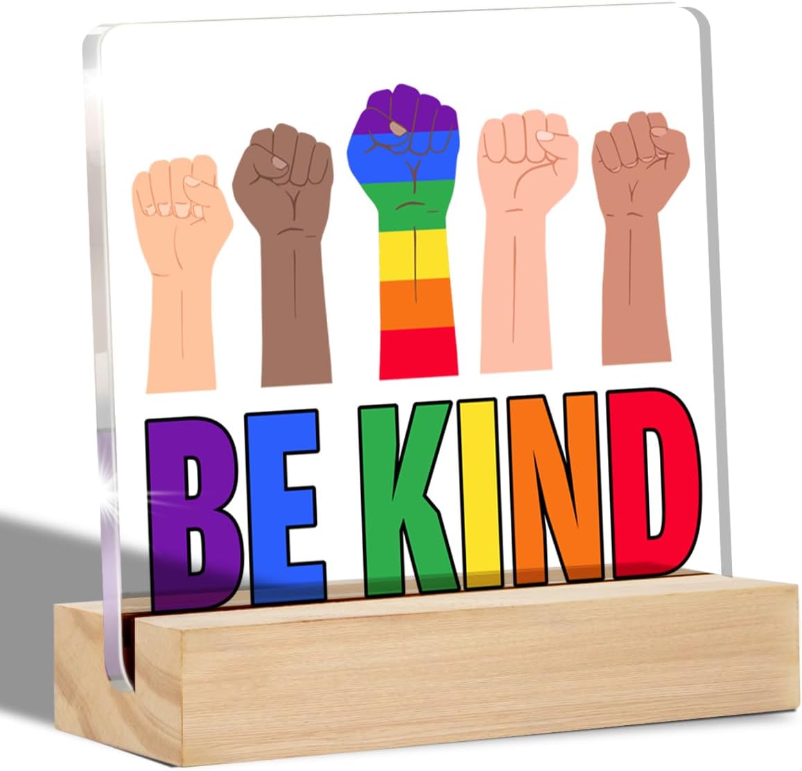 Gay Pride Gifts Be Kind Quotes – Letrero decorativo de escritorio transparente con cita de orgullo LGBT, letrero acrílico con soporte para mesa,