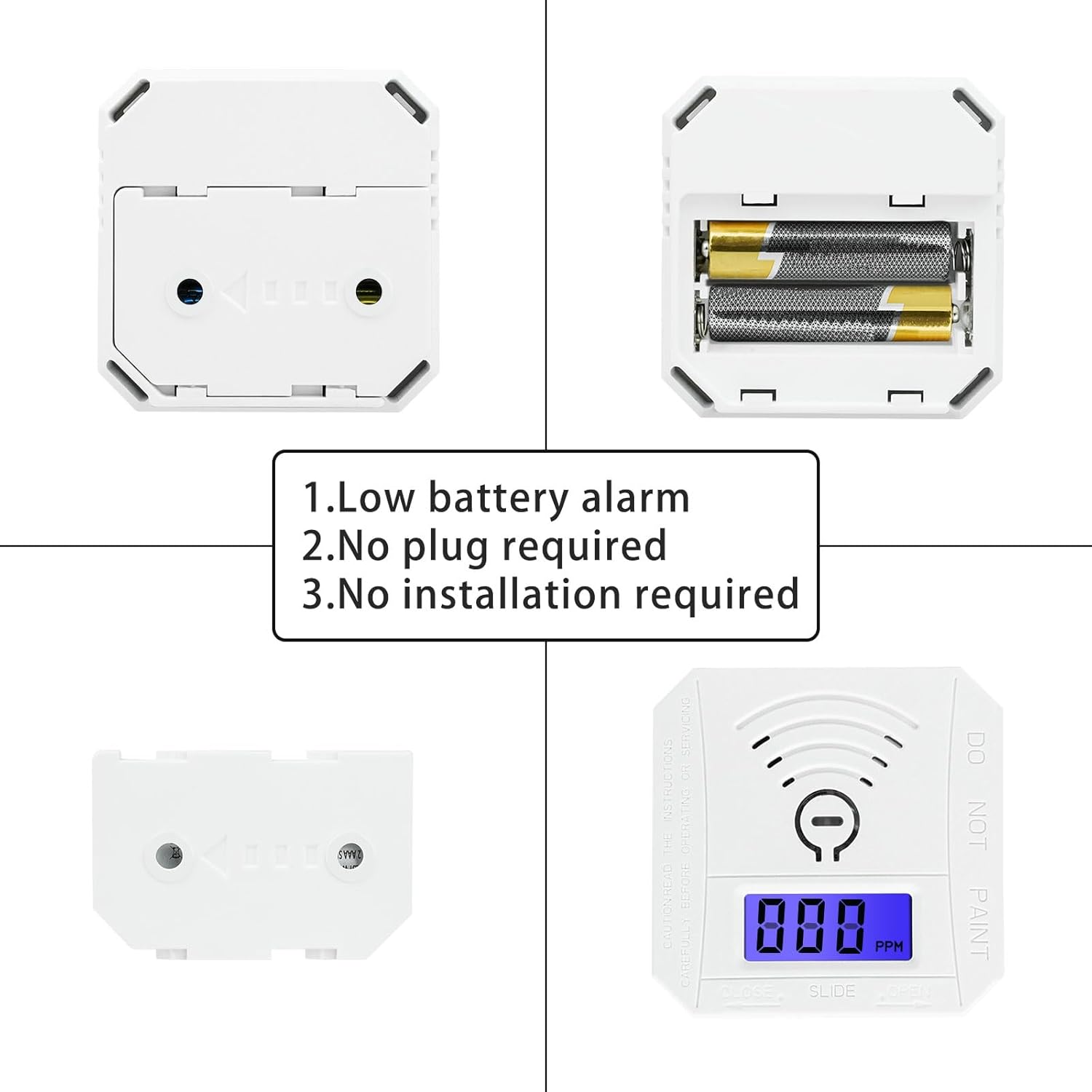 Detector de monóxido de carbono, mini alarma portátil de monóxido de carbono, alarma de monóxido de carbono con batería sin enchufe, color blanco