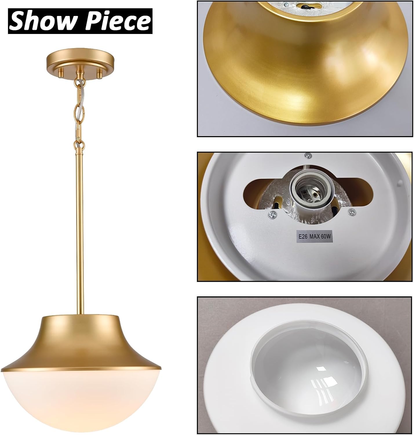 Lámpara colgante moderna de mediados de siglo de 11.02 pulgadas de oro cepillado, isla de cocina con pantalla de vidrio de leche blanca sobre el
