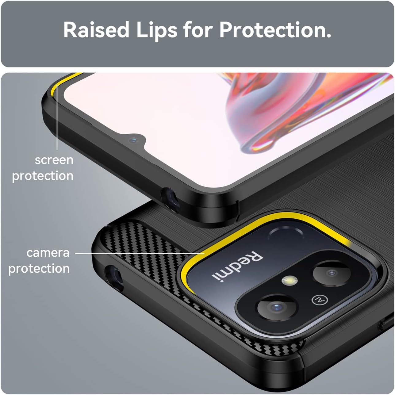 KOARWVC Funda de teléfono para Redmi 12C, Redmi 11APoco C55 22120RN86G Funda de fibra de carbono a prueba de golpes resistente resistente