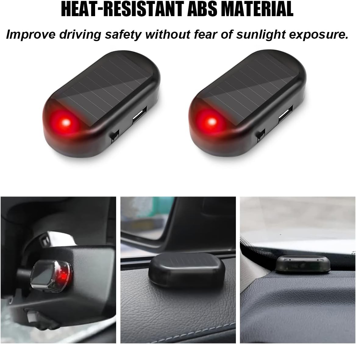 2 alarmas simuladas de energía solar para automóvil, luz LED antirrobo intermitente de seguridad, luces de seguridad interiores de advertencia