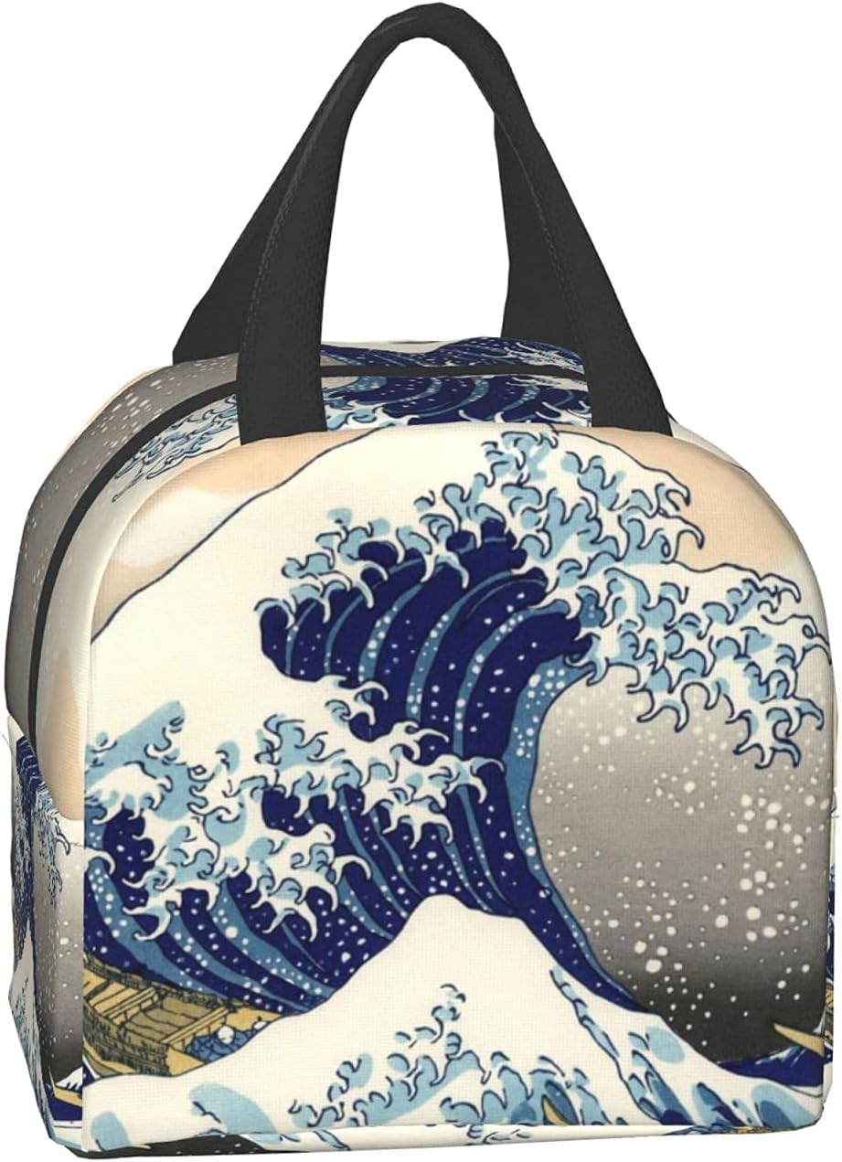 Kanagawa – Bolsa de almuerzo con aislamiento térmico Great Wave para mujer, contenedor reutilizable para comida para mujeres, oficina, picnic,