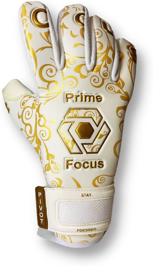 Prime Focus Goalkeeping Pivot Gold – Guantes de portero para jóvenes y fútbol para adultos (tallas 6-10), guantes de portero de calidad profesional,