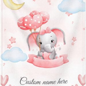 Manta de bebé personalizada con nombre personalizado, manta de elefante para niñas y niños (rosa) Manta de bebé personalizada con nombre personalizado, manta de elefante para niñas y niños (rosa)