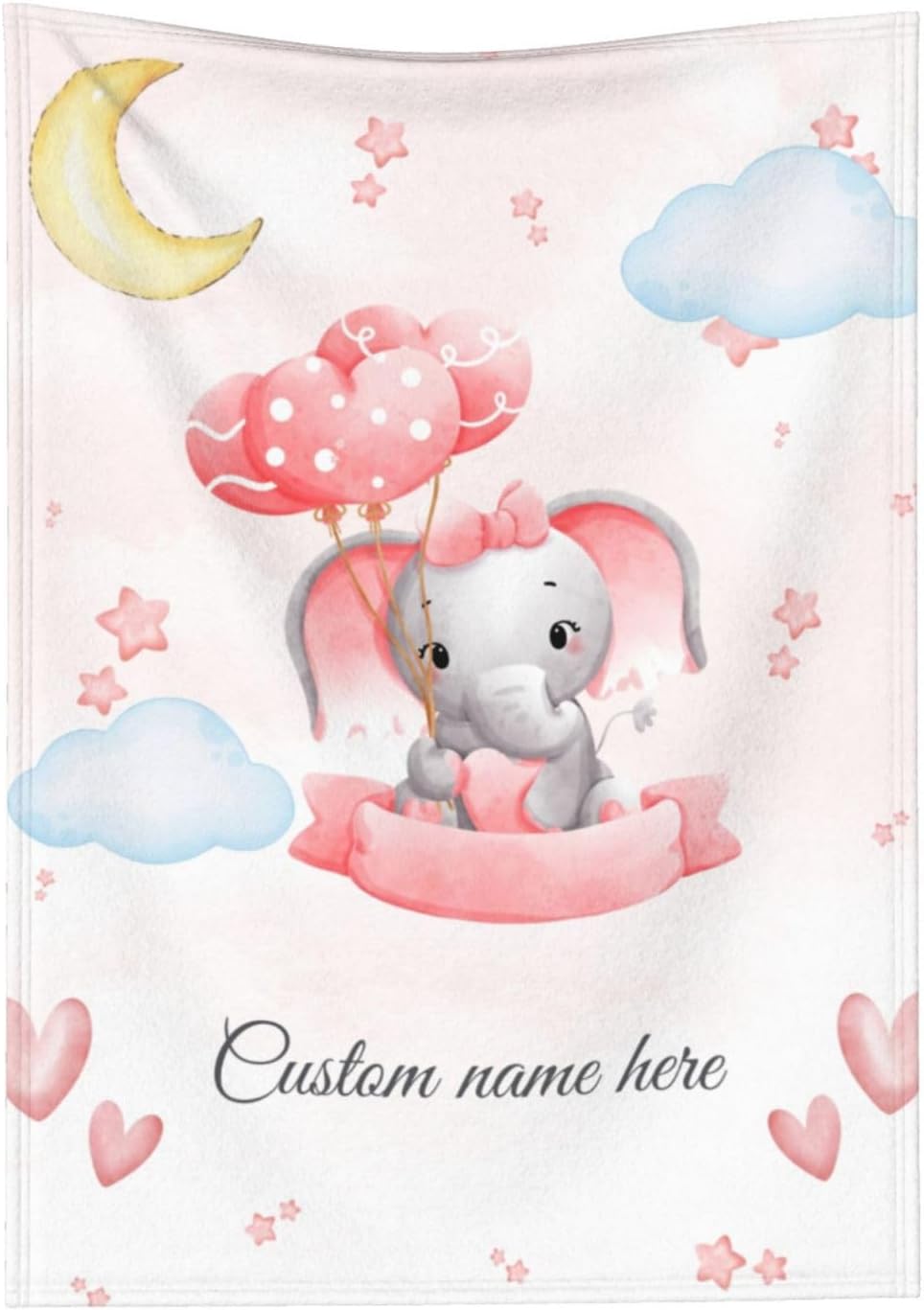 Manta de bebé personalizada con nombre personalizado, manta de elefante para niñas y niños (rosa)