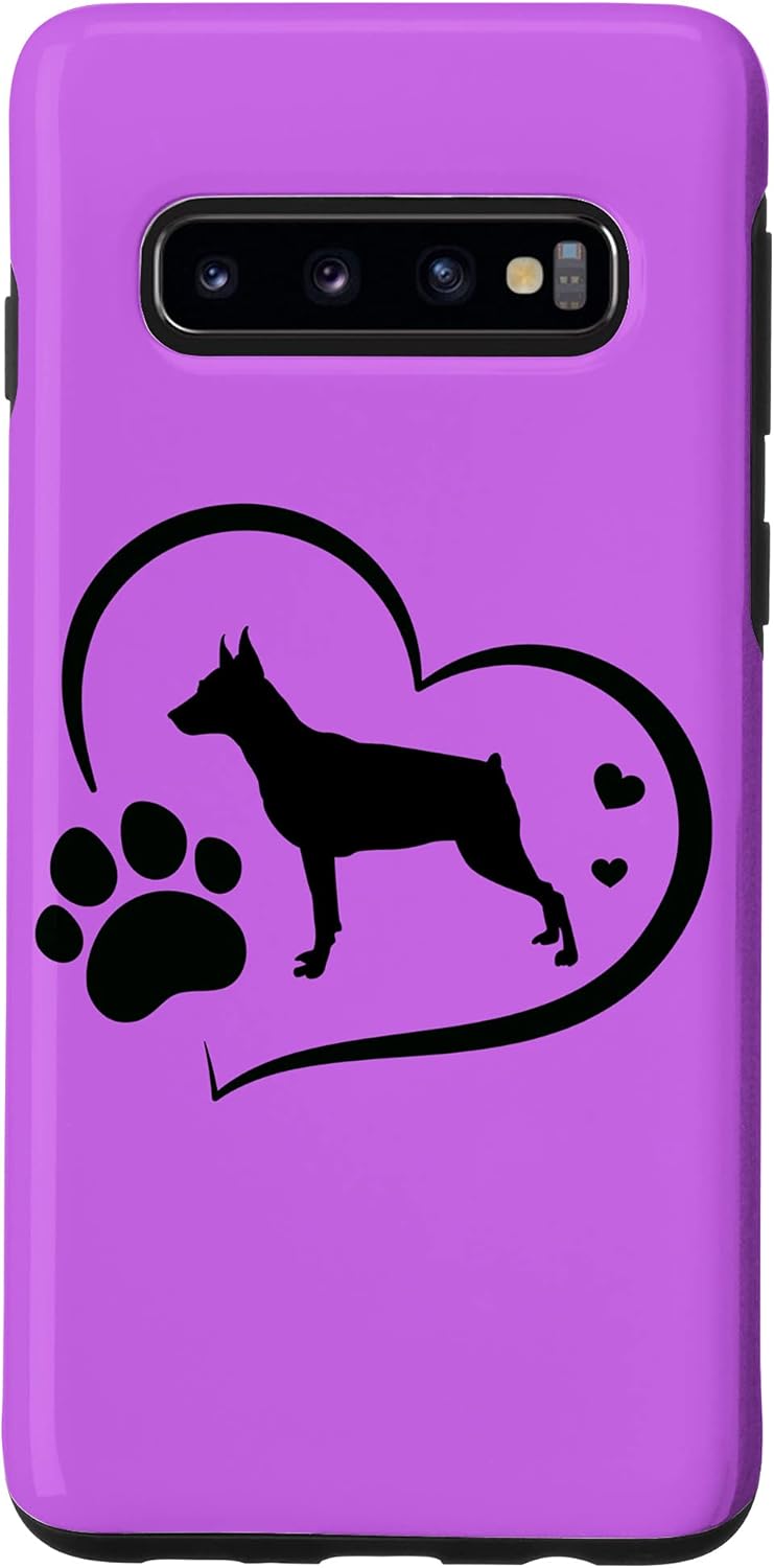 Funda para Galaxy S10 Doberman con estampado de huellas y corazón en fondo morado