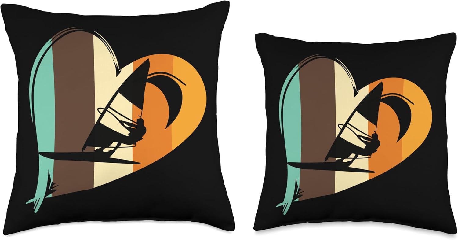 Windsurfer Windsurfing Windsurf Kitesurfing Motifs Retro Surfing Surfer Kitesurfer Windsurfer Throw Pillow, 16×16, Multicolor