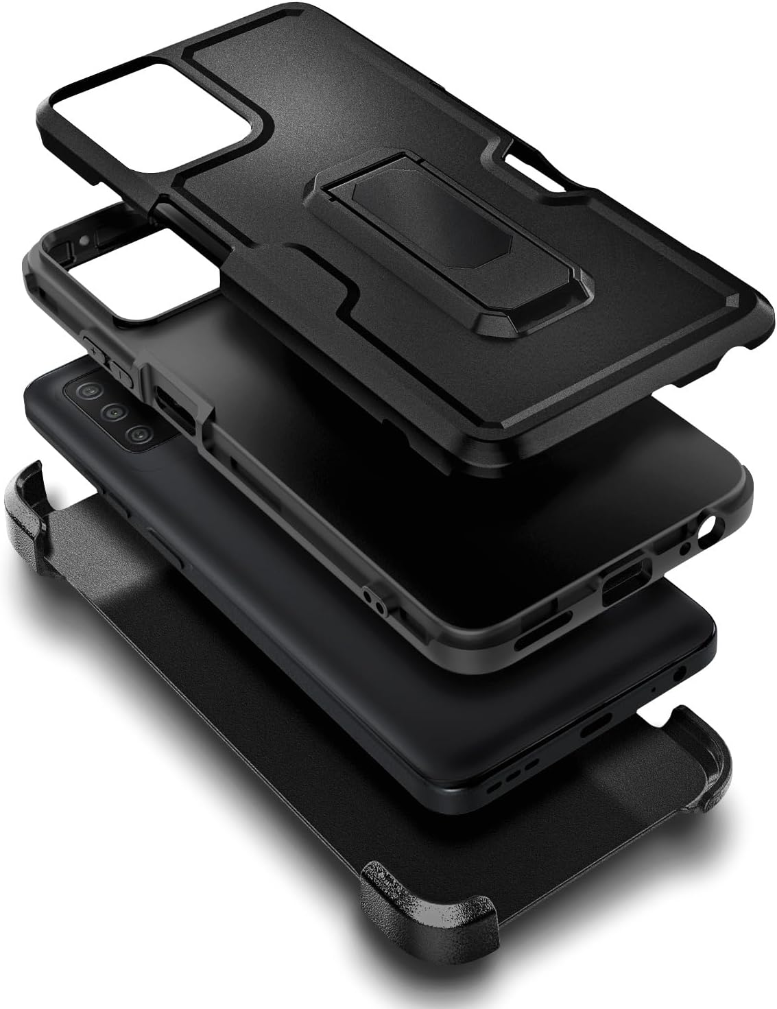 NZND Funda para Samsung Galaxy A03S con protector de pantalla de vidrio templado (cobertura máxima), funda de clip para cinturón con soporte