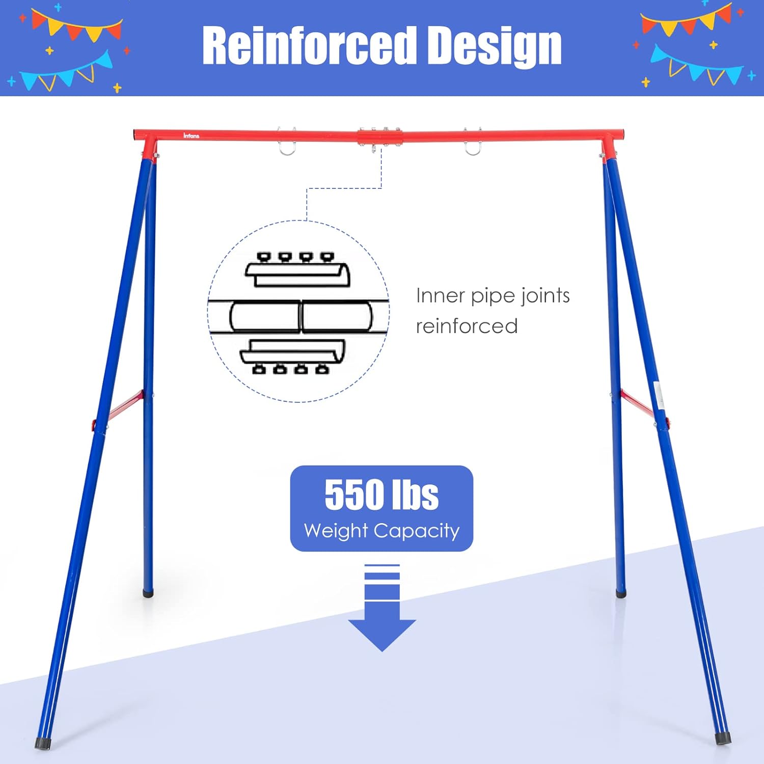 INFANS Juego de soporte de columpio de 1 asiento, marco de columpio de metal resistente de 550 libras, soporte de columpio extra grande con marco en