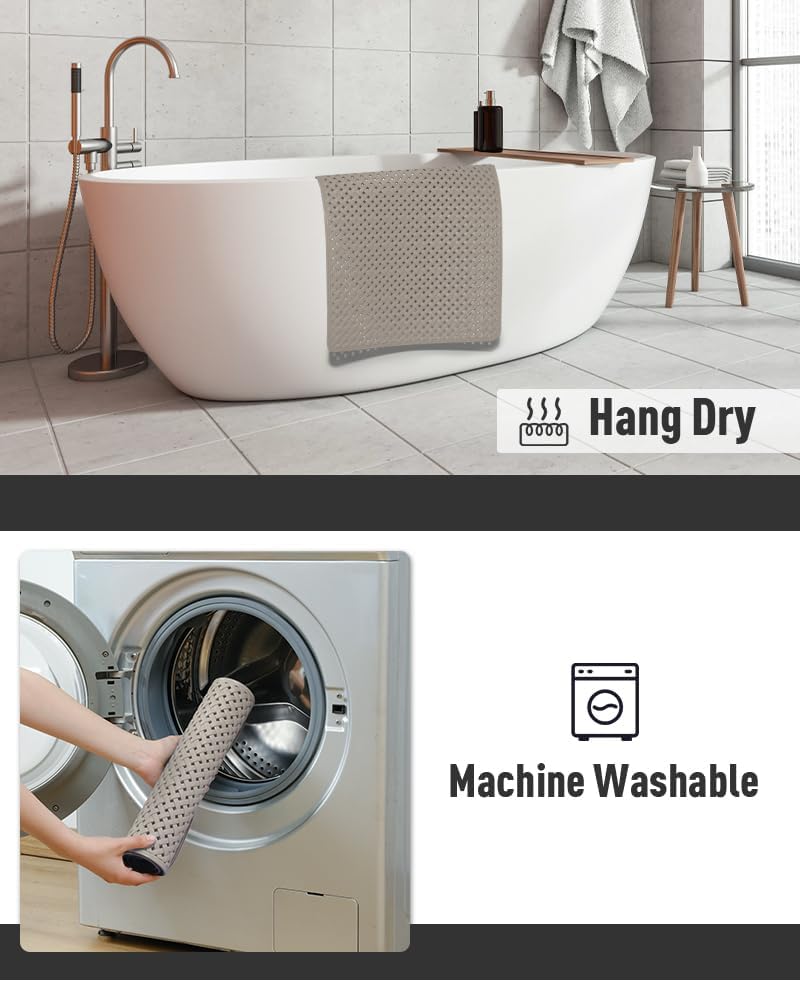 tchdio Tapete extra largo antideslizante de 40 x 16 pulgadas, tapete de ducha con ventosas fuertes y agujeros de drenaje, lavable a máquina, para