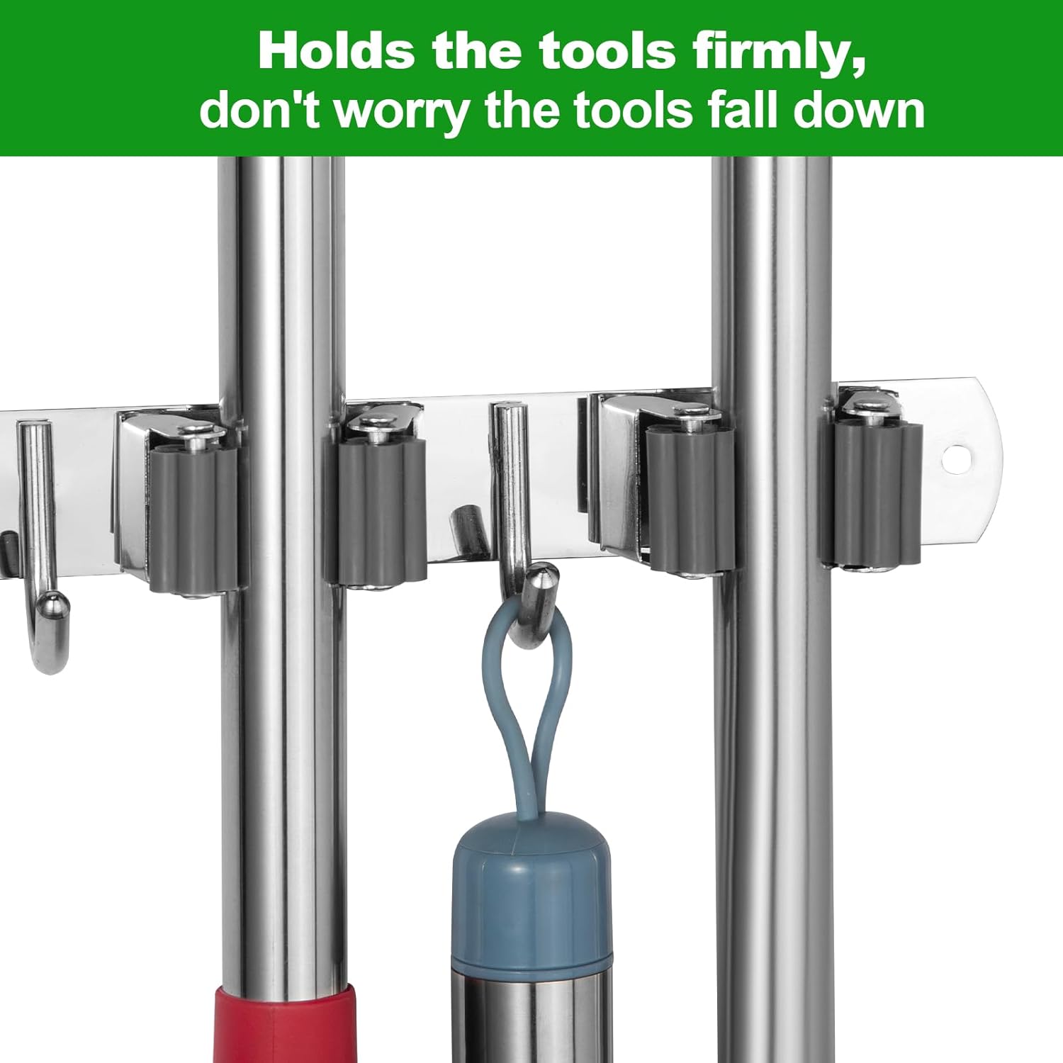 voze 5 estantes y 4 ganchos, soporte de pared para trapeador y escoba, autoadhesivo, resistente, organizador de escobas, estantes de herramientas de