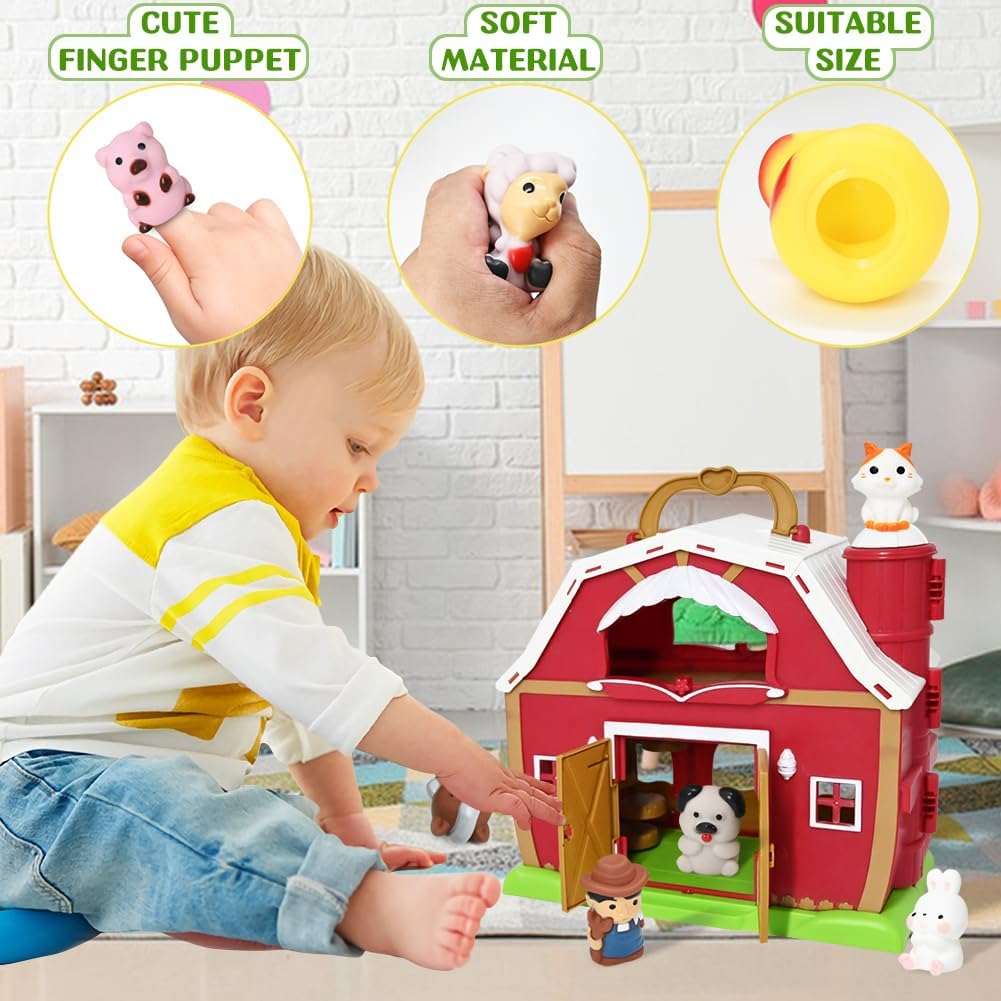 Big Red Barn Farm Animal Toy para niños pequeños de 1, 2 y 3 años, juguetes de aprendizaje Montessori preescolar, juego de granja de simulación con