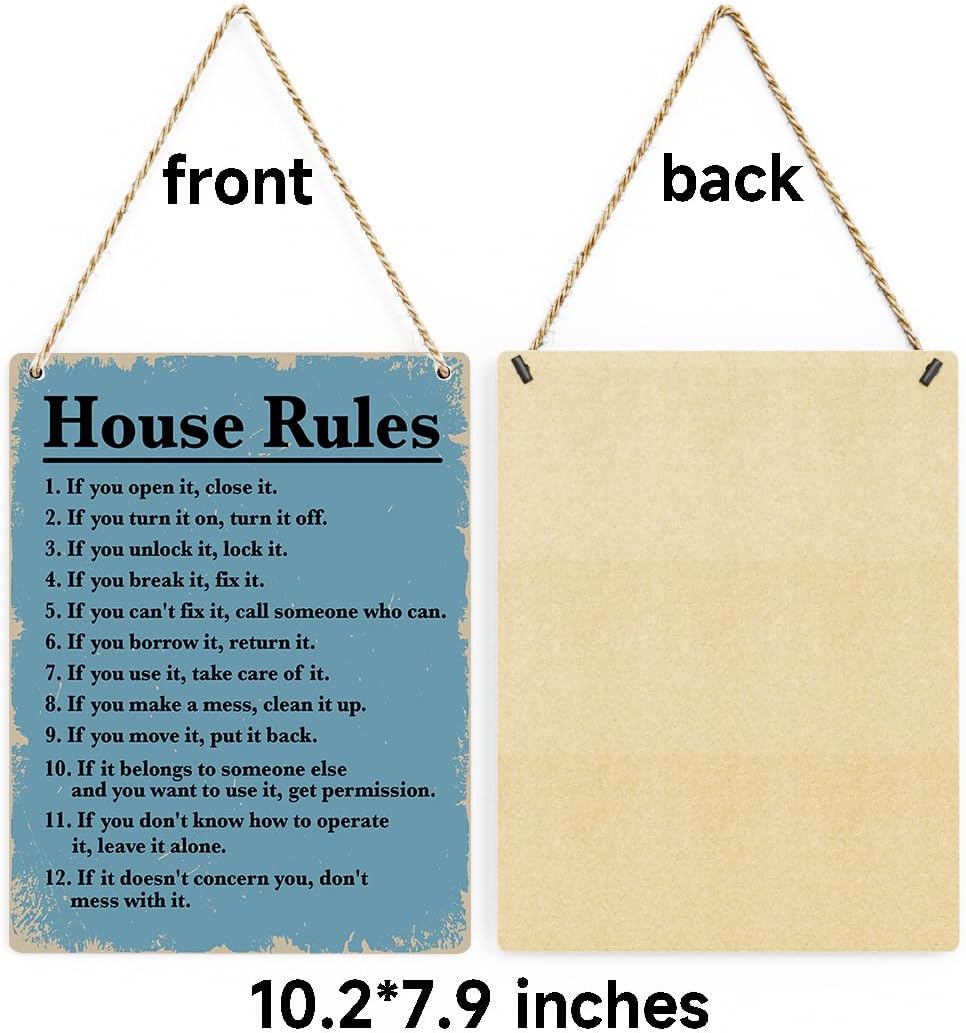 Letrero colgante de madera con reglas de la casa, decoración del hogar, arte de pared para sala de estar, cita inspiradora para la familia, letreros