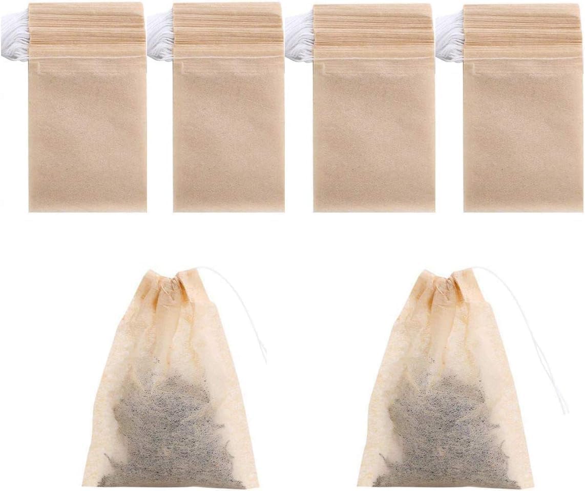Paquete de 200 bolsas de filtro de té desechables con cordón, seguras y naturales, de papel sin blanquear, infusor de té, bolsa vacía con cordón