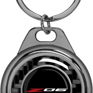 iPick Image Llavero con caja de metal Roundel de fibra de carbono negro real para Chevrolet Corvette C8 Z06, con licencia oficial iPick Image Llavero con caja de metal Roundel de fibra de carbono negro real para Chevrolet Corvette C8 Z06, con licencia oficial